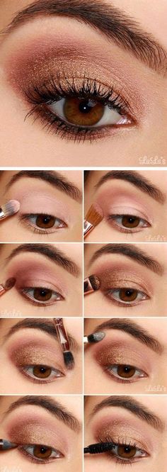 Gold Eyeshadow Tutorial, Bronzed Makeup Tutorial, Acrylic Nails Natural, Rose Gold Eyeshadow, Makeup Tip, Natural Table, Bronze Makeup, Makeup Tutorial Eyeshadow