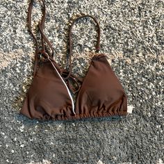 Brown Bikini Top - Never Worn Brown Triangle Halter Top For Beach Season, Brown Triangle Halter Top For Beachwear, Summer Brown Triangle Top Swimwear, Brown Triangle Top Swimwear For Beach, Brown Triangle Top Swimwear For Summer, Brown Triangle Top Swimwear For Pool, Brown Triangle Halter Top For Vacation, Summer Triangle Top Brown Swimwear, Brown Halter Top For Beach In Spring