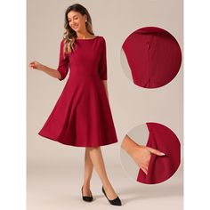 This formal dress, with its unique and sophisticated a-line hem style, adds to your selection for the next season with its timeless classic design. This vintage style features a lovely boat neckline, a fitted silhouette, and flared semi-swing skirts that tighten and accentuate curves, making it a figure-flattering piece. The breathable and well-made cloth that elongates your legs and draws attention to your waist. An urban trendy exquisite business lady style can be created by pairing it with hi Business Lady, Lady Style, Mini Skater Dress, Dresses Red, Office Dresses, Hem Style, Boat Neckline, Fitted Silhouette, Sleeveless Mini Dress