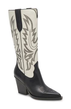 Intricate stitching maximizes the Western style of a knee-high boot lifted by a sturdy block heel. 3 1/2" heel (size 8.5)   12 1/2" shaft; 15 3/4" calf circumference.   Leather upper/100% recycled linen lining/synthetic sole   Imported Knee High Western Boots, Western Boots Women, Western Boot, Western Style, Western Boots, Boot Shoes Women, Knee High Boots, Mid Calf, Western Fashion