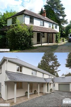 before and after pictures of a house being remodeled with new windows, roofing and siding