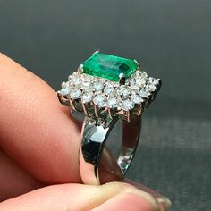 "PROFESSIONALLY MADE TO ORDER Takes 5-7 days to handcraft, diamond setting, and 3 more days for UPS EXPRESS (free shipping). So a total of 10 days after clear payment is expected. -All dimensions, carat weights, and QUALITY are the minimum of what you will receive. You will get only bigger, better, or more sparkling items! For rings, they will be made in your size from scratch, PERFECTLY FOR YOU!! And because of this, you will have a choice to choose whether you want your piece in White Gold, Ye Gold Ring Engagement, Vvs Diamond, Vs Diamond, Diamond Settings, White Gold Engagement Rings, White Gold Ring, Ring Engagement, Natural Emerald, Emerald Ring