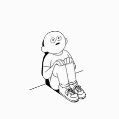 a drawing of a person sitting on the ground