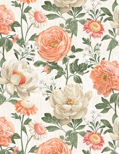 a floral wallpaper with peach and white flowers