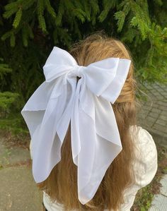 Big Bow Hairstyle, Long To Short Haircut, White Hair Accessory, Long Hair Cut Short, Big Bow Headband, Big Hair Bows, Wedding Hair Jewelry