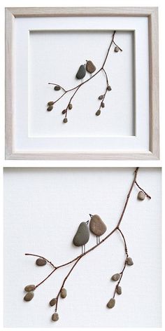 two framed pictures with birds sitting on branches