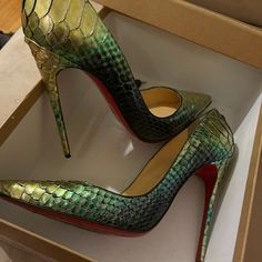 Gorgeous So Kate Python Heels. Size 9. Comes With Box Only. Worn A Few Times. Green Christian Louboutin Heels, Alaia Heels, Black Slingback Heels, Christian Louboutin Kate 100, Christian Louboutin So Kate 120, Christian Louboutin Kate, Christian Louboutin Pigalle Follies, Christian Louboutin Pigalle, Caged Heels