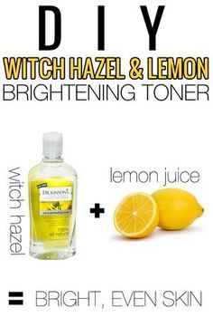 Witch Hazel and Lemon Toner. Mixing witch hazel and lemon juice really brightens up the skin and is an amazing toner! Diy Witch Hazel, Toner Diy, Lemon Toner, Diy Witch, Skin Care Routine For 20s, Natural Alternatives, Witch Diy, Diy Spa, Beauty Diy