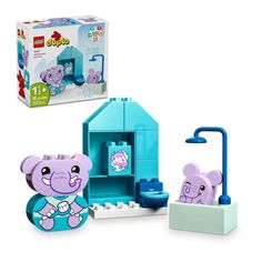 Help preschoolers aged 18 months and up understand their feelings around washing with the My First Daily Routines: Bath Time (10413) learning toy for toddlers. This animal playset comes with 2 elephant toys – a parent and a baby – and a bath, shower and toilet. Parents and preschool kids join their new LEGO® DUPLO® animal friends in the bathroom, enjoying the fun role-play of getting the baby clean while exploring the importance of washing routines. Bathroom toy for preschool kids – Teach youngsters aged 18 months and up about healthy washing routines with the LEGO® DUPLO® My First Daily Routines: Bath Time learning toy for toddlers Toddler learning toy – Comes with 2 elephant toys, plus atoilet, bath and shower built from durable LEGO® DUPLO® bricks and elements for playing out fun bath t Lego Duplo Animals, Shower And Toilet, Bathroom Toys, Baby Cleaning Products, Learning Toys For Toddlers, Social Emotional Development, Elephant Toy, Developmental Toys, Lego Duplo