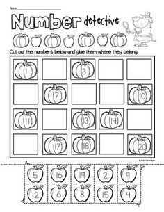 a printable worksheet with pumpkins and numbers