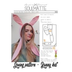 a woman with long blonde hair wearing bunny ears on her head and the words, sewing pattern