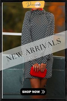 Women's Dresses Polka Dot Print Turtleneck Long Sleeve Dress Chic Polka Dot Knee-length Mini Dress, Chic Knee-length Polka Dot Mini Dress, Polka Dot Mini Dress For Spring Evening, Spring Evening Mini Dress With Polka Dot, Long Sleeve Polka Dot Mini Dress For Spring, Polka Dot Evening Dresses For Fall, Polka Dot Long Sleeve Mini Dress For Party, Elegant Polka Dot Dresses For Fall, Polka Dot Mini Dress For Fall Party