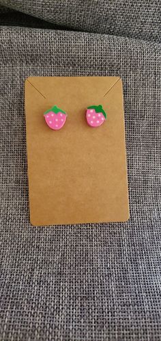 Cute stud earrings made from mini fruit erasers. Cute Pink Clip-on Earrings For Gift, Trendy Pink Plug Earrings As Gift, Pink Nickel-free Clip-on Earrings As Gift, Wedding Wine Gift, Pink Fruit, Cute Stud Earrings, Pineapple Earrings, Strawberry Pink, Bunny Earrings