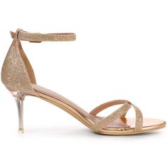 The understated glitter upper finish is simply divine. Set on a standout 7.5cm clear high heel, this stunning pair will have you walking into anywhere with confidence and impeccable style. Clear Heels Sandals; Stiletto High Heel; Ankle Strap; Glitter; Open Toe; Buckle Closure; Vamp: Glitter; Outsole: Rubber; Heel: PVC; Heel Height: 3 inches. Clear High Heels, Designer High Heels, Sandals Gold, Womens Stilettos, Chunky Sandals, Ankle Strap Wedges, Clear Heels, Open Toe Shoes, Stiletto Sandals