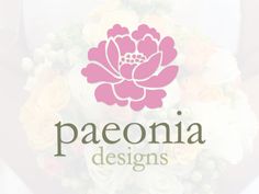 the logo for paeonia designs is shown above a bouquet of flowers and greenery