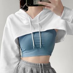 Gray Hoodies, Matching Hoodies, Aesthetic Streetwear, New Chic, Crop Hoodie, Loose Outfit, الرسومات اللطيفة