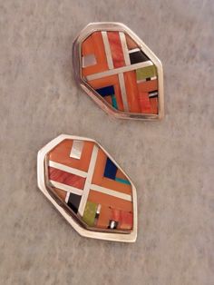 Vintage Navajo Inlaid Stone and Sterling Silver Earrings, Signed... stunning inlaid gemstone and coral Southwest Design Stud Earrings.. in beautiful condition. Size: 1 x 1.65 inches... comes in a nice gift box. Signed. O.Corz Unique Multicolor Earrings, Southwest Design, Vintage Navajo, Jewelry Earrings Studs, Sterling Silver Earrings, Silver Earrings, Best Gifts, Gift Box, Coral