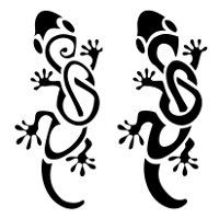 two geckos that are black and white with the letter s on each side