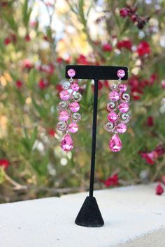 "These fun and stylish rhinestone long earrings with large crystals are a great statement piece! Pageant, prom, or bridal! Size of earrings: 1\" Wide and 3\" Long. colors available: Hot Pink and clear rhinestones Setting: pierced looking for a bracelet to complete your look? check out this matching bracelet! :) https://www.etsy.com/listing/607744629/fuchsia-bracelet-hot-pink-bracelet?ref=shop_home_active_15 https://www.etsy.com/listing/586067187/pink-bracelet-hot-pink-rhinestone?ref=shop_home_ac Pink Prom Earrings, Homecoming Earrings, Hot Pink Homecoming, Hot Pink Prom, Hot Pink Bracelets, Hot Pink Earrings, Pageant Earrings, Purple Prom, Pink Homecoming