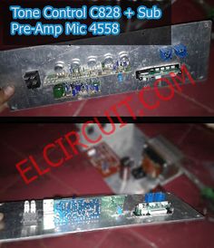 two pictures of electronic components and the words tone control c838 sub pre - amp mic 4538