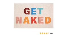 a white towel with the words get naked written on it in multicolored letters