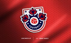 the logo for soccer team on a red background with leaves and letters that spell it's football