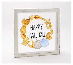 a happy fall card with watercolor pumpkins and leaves in a wreath on the front