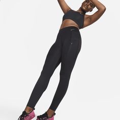 Push yourself forward with the right balance of support and comfort with our Nike Go leggings. Squat-proof—even during your toughest workouts—their sleek, midweight InfinaLock fabric feels compressive and supportive in all the right places. Multiple pockets let you carry everything you could need, whether you're hitting the trail, the gym or the mat. Push Yourself, Leggings Nike, Leggings With Pockets, Women Lifestyle, Nike Sports, Squat Proof, The Trail, Wide Waistband, Tight Leggings