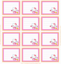 printable hello kitty name tags with pink and yellow trimmings on white paper