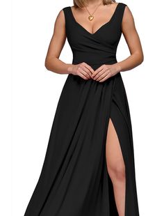 A-Line Bridesmaid Dress V Neck Sleeveless Elegant Floor Length Spandex with Split Front / Ruching Summer Casual Dresses, Birthday Dress Women, Women Summer Casual, Gaun Fashion, 파티 드레스, Elegant Party Dresses, Maxi Dress Evening, Outfit Dress, Elegant Party