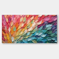 an abstract painting with multicolored leaves on it