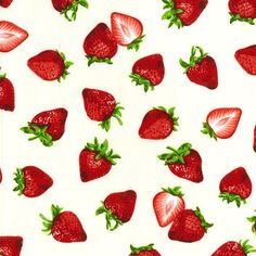 a white background with red strawberries on it