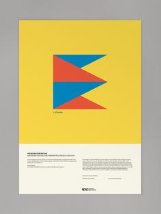 a yellow and blue poster with an arrow in the center on a gray background that says,