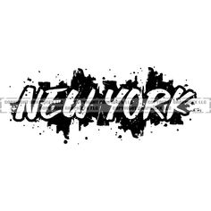 the word new york is painted in black and white with splats on it