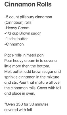 the instructions for making cinnamon rolls