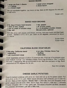 a menu listing the ingredients for baked hash browns