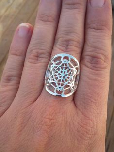 Metatron ring in sterling silver sacred geometry | Etsy Wax Carving Jewelry, Gem Rings, Mechanical Projects, Adornment Jewelry, Metatron's Cube, Metaphysical Jewelry, Geometric Design Art, Art Nouveau Jewelry, Gem Ring