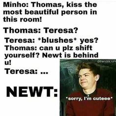 a poster with an image of a man in a red shirt and the caption reads,'mineo thomas, kiss the most beautiful person in this room