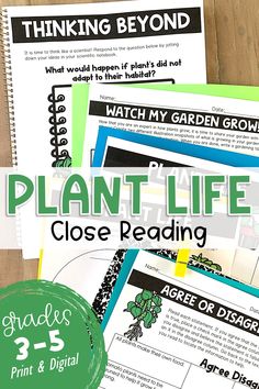 the plant life close reading activity is shown in green and black with text overlay