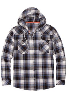 100% premium yarn dyed cotton with double brushed offers comfort and breathability,This flannel shirt with hood will keep you warm on those cold nights working outside. 2 breast pockets and side pockets.    Snaps instead of buttons so it's easy to on/off and roll up the sleeves.   It could be worn as a heavy shirt with layers added over it or as a casual lightweight jacket. Pre-washed for a soft finish and Reduced Shrinkage,yarn-dyed for lasting color,Rugged double-needle stitching details. Casual Plaid Hooded Flannel Shirt, Casual Hooded Flannel Shirt For Winter, Hooded Plaid Cotton Flannel Shirt, Flannel With Hoodie, Mens Flannel Jacket, Working Outside, Shirt Flannel, Flannel Hoodie, Stitching Details