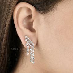 Real H Color SI Clarity Diamond Chandelier Dangle Earrings 18k White Gold 3.50Ct Chandelier Earrings Wedding, Wedding Earrings Chandelier, Bridal Earrings Studs, Diamond Chandelier, Earrings Studs, Earrings Wedding, Backyard Decor, Diamond Clarity, Wedding Earrings