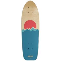 a skateboard with an image of the sun and mountains on it's bottom