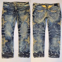 Brand New Men's Robin's Jeans 100% Authentic Made In Usa Item Does Not Come With Tags/Gold Wings! Robin's Jeans In Indigo Japan With Gold Chapa Embroidery Embroidered Wings (Backside) Gold Chapa Embroidery All Around Swarovski Crystals And Studs Embellished Zip Fly With Button Closure Slim Straight Fit 32" Inseam 90% Cotton, 10% Elasterell Care: Wash In Cold. Robin Jeans, Embellished Jeans, New Man, Red Gold, Mens Jeans, Swarovski Crystals, Made In Usa, Trousers, Man Shop