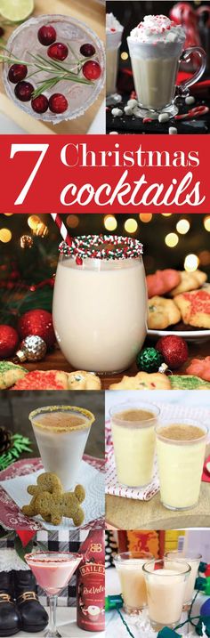 christmas cocktails and desserts are featured in this collage