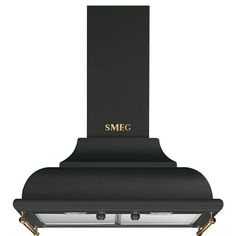 the smc range hood is black and gold