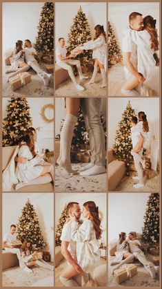 a collage of photos with people and christmas tree