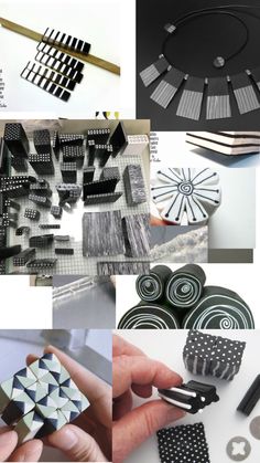 several different types of black and white objects are shown in this collage with text