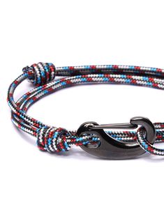 Black, Red and Blue Tactical Cord Bracelet for Men (Black Clasp) Tactical cord is designed for the military and tactical operation. Small and compact yet ultra strong and lightweight. Internally it has a 4 strand core design, great for emergency preparedness on the field.3/32” diameter. 275 lbs tensile strength. Uv resistant.Rot & mildew resistant. Colors will not run or bleed.Stainless steel sailboat steel wichard torsion spring hook. Size: One size fits all. (Adjustable by sliding one of the e Durable Nylon Cord Bracelets For Outdoor, Core Design, Torsion Spring, Cord Bracelet, Bracelet For Men, The Military, Cord Bracelets, Emergency Preparedness, Bracelets For Men