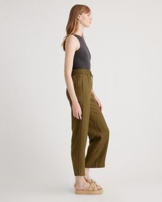 Looks like effortless style. Feels like pajamas. We love these wide-leg linen lounge pants from our best-selling European linen collection for casual work days, lazy weekends, and vacation vibes. Relaxed fit, elastic waistband, drawstring, and functional front pockets (obvi).  | Quince | Women's 100% European Linen Wide Leg Pants in Martini Olive, Size XL Effortless Summer Loungewear Pants, Comfortable Linen Wide Leg Summer Pants, Comfortable Linen Wide Leg Pants For Summer, Comfortable Linen Wide Leg Pants With Elastic Waistband, Casual Linen Wide Leg Pants, Casual Linen High-waisted Wide Leg Pants, Versatile Summer Wide Leg Pants, Versatile Wide Leg Summer Pants For Everyday, Summer Linen Wide Leg Pants For Everyday