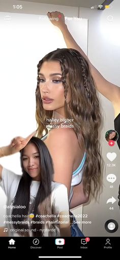 Hey ladies, are you ready for Homecoming? Don't forget about your hair! Check out these gorgeous Hoco hairstyles for some inspo. #HocoHair #HomecomingHairstyles #Glam #HairGoals #PartyReady 💁‍♀️✨ Hailey Bieber Messy Braids, Beachy Crimped Hair, Half Up Half Down Mermaid Hair, Mini Front Braids, Mako Mermaids Hairstyles, Tiny Braid Hairstyles, Coachella Hair Braid, Mermaid Inspired Hair, Coachella Hairstyles